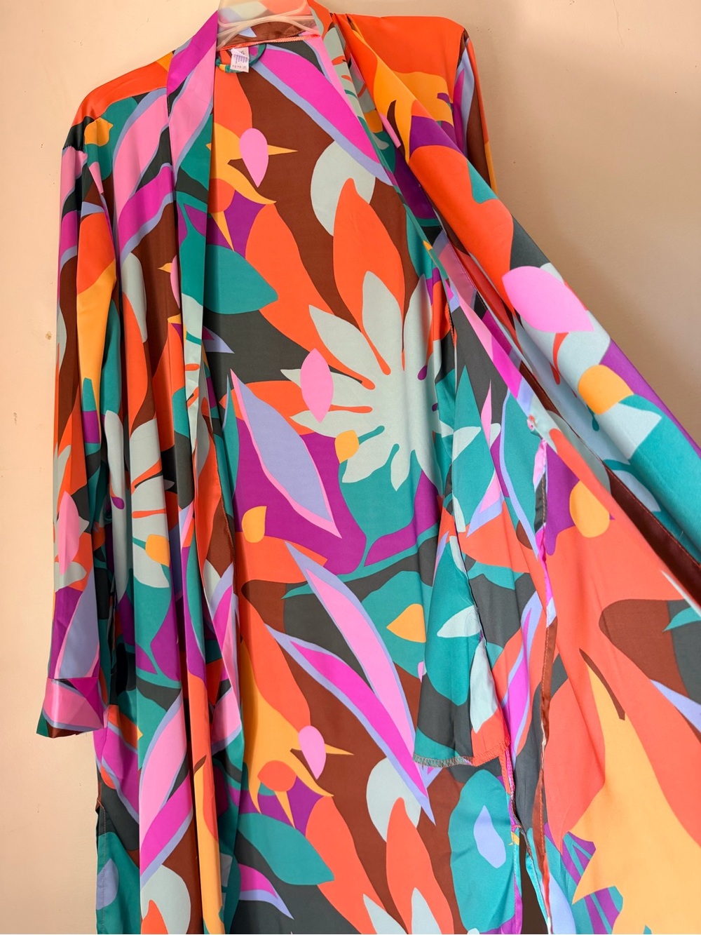 Colorful Abstract Floral Kimono Duster M/L | Long Sleeve - Picture 13 of 14